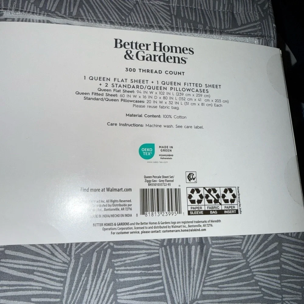 Better Homes And Gardens Cool Gray Percale Sheet Set new in package